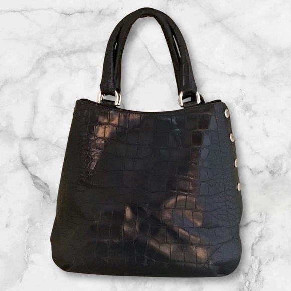 Furla Onyx Black Leather Embossed Croc Tote Bag - Picture 3 of 11